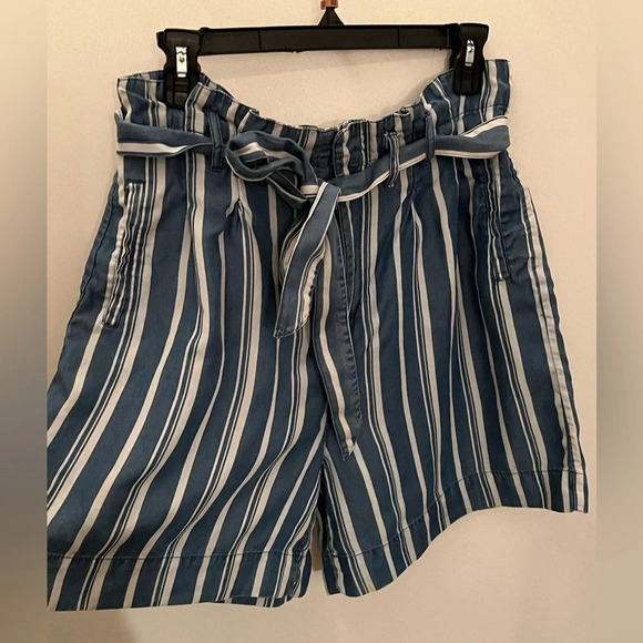 Appraisal Blue and White High Waist Striped Shorts with Belt - Picture 4 of 11